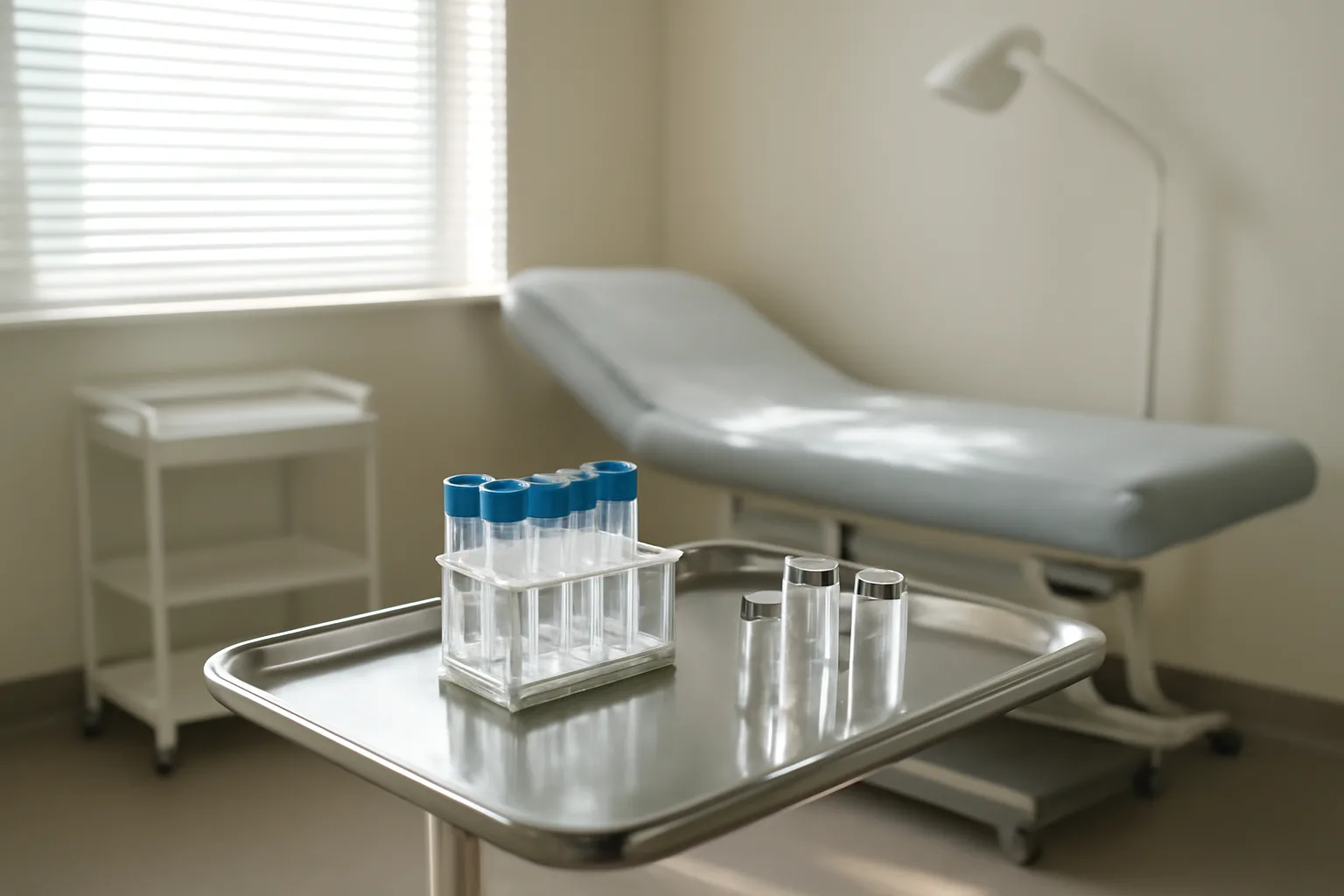 Clinical tray with centrifuge tubes and vials representing TB-500 vs PRP treatment comparison