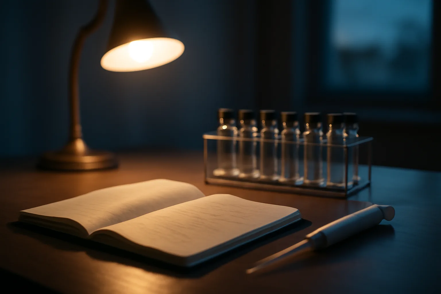Lab vials and notebook on a desk representing TB-500 side effects research gaps